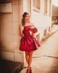 Modest Strapless Taffeta Skater Ruched Homecoming Dresses With Bow