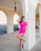 Simple Tight V-neck Stretch Crepe Split Puffy Sleeves Homecoming Dresses