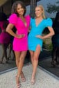 Simple Tight V-neck Stretch Crepe Split Puffy Sleeves Homecoming Dresses