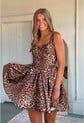 Simple Square Neck Satin Cheetah Print Skater Homecoming Dresses
