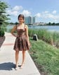 Simple Square Neck Satin Cheetah Print Skater Homecoming Dresses