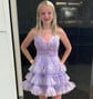 Pink Floral Print Tiered Ruffle Hem Homecoming Dresses