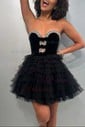 Modest Strapless Tulle Skater Tiered Homecoming Dresses