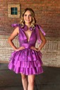 Trendy V-neck Organza Skater Tiered Homecoming Dresses