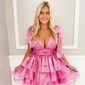 Trendy V-neck Organza Skater Tiered Homecoming Dresses