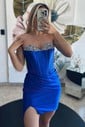 Corset Strapless Satin Beaded Bodycon Homecoming Dresses