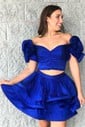 Unique Off-the-shoulder Taffeta Tiered Skater Homecoming Dresses