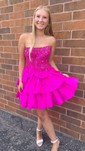 Corset Fuchsia Skater Taffeta Bow Beaded Homecoming Dresses