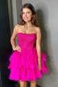 Corset Fuchsia Skater Taffeta Bow Beaded Homecoming Dresses