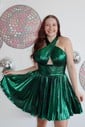 Unique Gold Skater Cut Out Pleated Homecoming Dresses