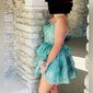 Trendy V-neck Glitter Lace Skater Tiered Homecoming Dresses