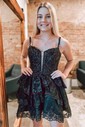 Trendy V-neck Glitter Lace Skater Tiered Homecoming Dresses