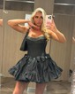 Corset Skater Taffeta Strapless Ruffle Homecoming Dresses with Bow