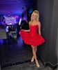 Corset Skater Taffeta Strapless Ruffle Homecoming Dresses with Bow