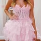 Corset Strapless Organza Lace Skater Tiered Homecoming Dresses