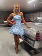 Trendy Strapless Satin Beaded Bodycon Homecoming Dresses