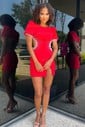 Scoop Neck Tight Stretch Crepe Beaded Short Sleeves Homecoming Dresses
