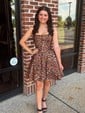 Simple Square Neck Satin Cheetah Print Skater Homecoming Dresses