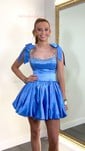 Petite Skater Scoop Neck Satin Beaded Homecoming Dresses