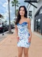 Strapless Satin Fitted Floral Ruched Homecoming Dresses