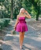 Unique Fuchsia Skater Metallic Bow Homecoming Dresses