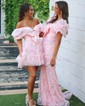 Pink Short Sleeve Glitter Lace Homecoming Dresses