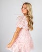 Pink Short Sleeve Glitter Lace Homecoming Dresses