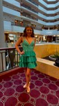 Sparkly A-line V-neck Satin Tiered Beaded Homecoming Dresses