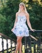White Blue Floral Strapless A-line Ruffle Tiered Homecoming Dresses