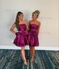 Modest Strapless Taffeta Skater Ruched Homecoming Dresses With Bow