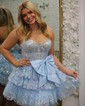 Corset Strapless Glitter Lace Skater Tiered Homecoming Dresses
