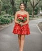 Corset Strapless Glitter Lace Skater Tiered Homecoming Dresses