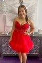 Strapless Tulle Corset Ruffle Homecoming Dresses with Appliques