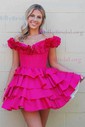Unique Skater Taffeta Tiered Ruffle Homecoming Dresses