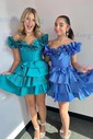 Unique Skater Taffeta Tiered Ruffle Homecoming Dresses