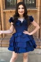 Unique Skater Taffeta Tiered Ruffle Homecoming Dresses
