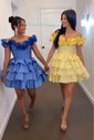 Unique Skater Taffeta Tiered Ruffle Homecoming Dresses
