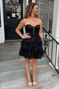 Strapless Glitter Appliques Skater Tiered Homecoming Dresses