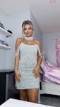 Unique Off-the-shoulder Sequin Bodycon Pearl Homecoming Dresses