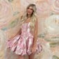 Pink Purple Floral Corset Strapless Satin Homecoming Dresses