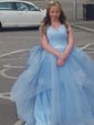 Ball Gown V-neck Tulle Ruffle Tiered Prom Dresses