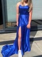 A-line Scoop Neck Satin Prom Dresses With Ruched