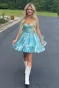 Simple Sweetheart Organza Ruffle Skater Homecoming Dresses