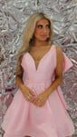 Petite V-neck Satin Bow Skater Homecoming Dresses