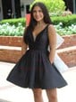 Petite V-neck Satin Bow Skater Homecoming Dresses