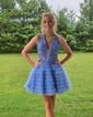 Halter Tulle Skater Homecoming Dresses With Appliques Lace