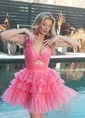 Unique Skater Tulle One Shoulder Cut Out Homecoming Dresses