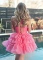 Unique Skater Tulle One Shoulder Cut Out Homecoming Dresses