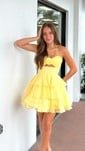 Cut Out Skater Strapless Tiered Homecoming Dresses