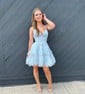 Glitter Skater V-neck Tiered Homecoming Dresses
